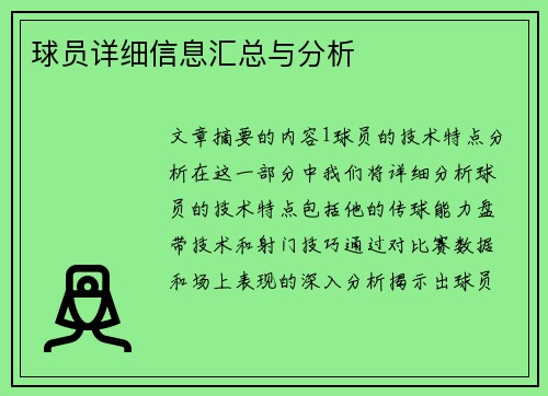 球员详细信息汇总与分析